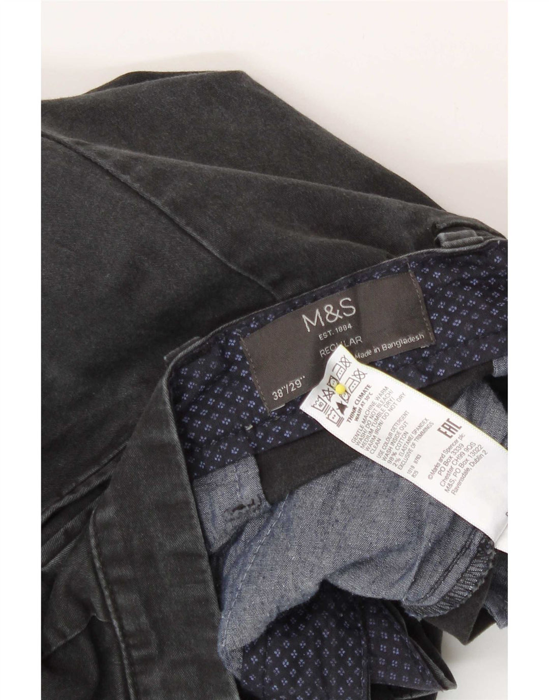 Pantaloni chino vestibilità regolare da uomo Marks & Spencer W38 L29 cotone grigio