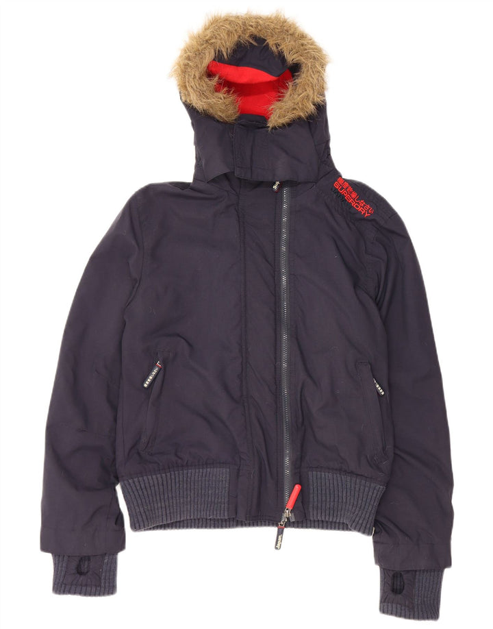 Giacca imbottita bomber con cappuccio da donna SUPERDRY UK 14 nylon blu navy medio