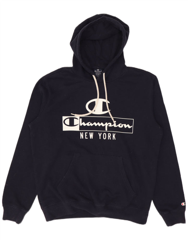 Maglione con cappuccio grafico da uomo CHAMPION in cotone blu navy medio