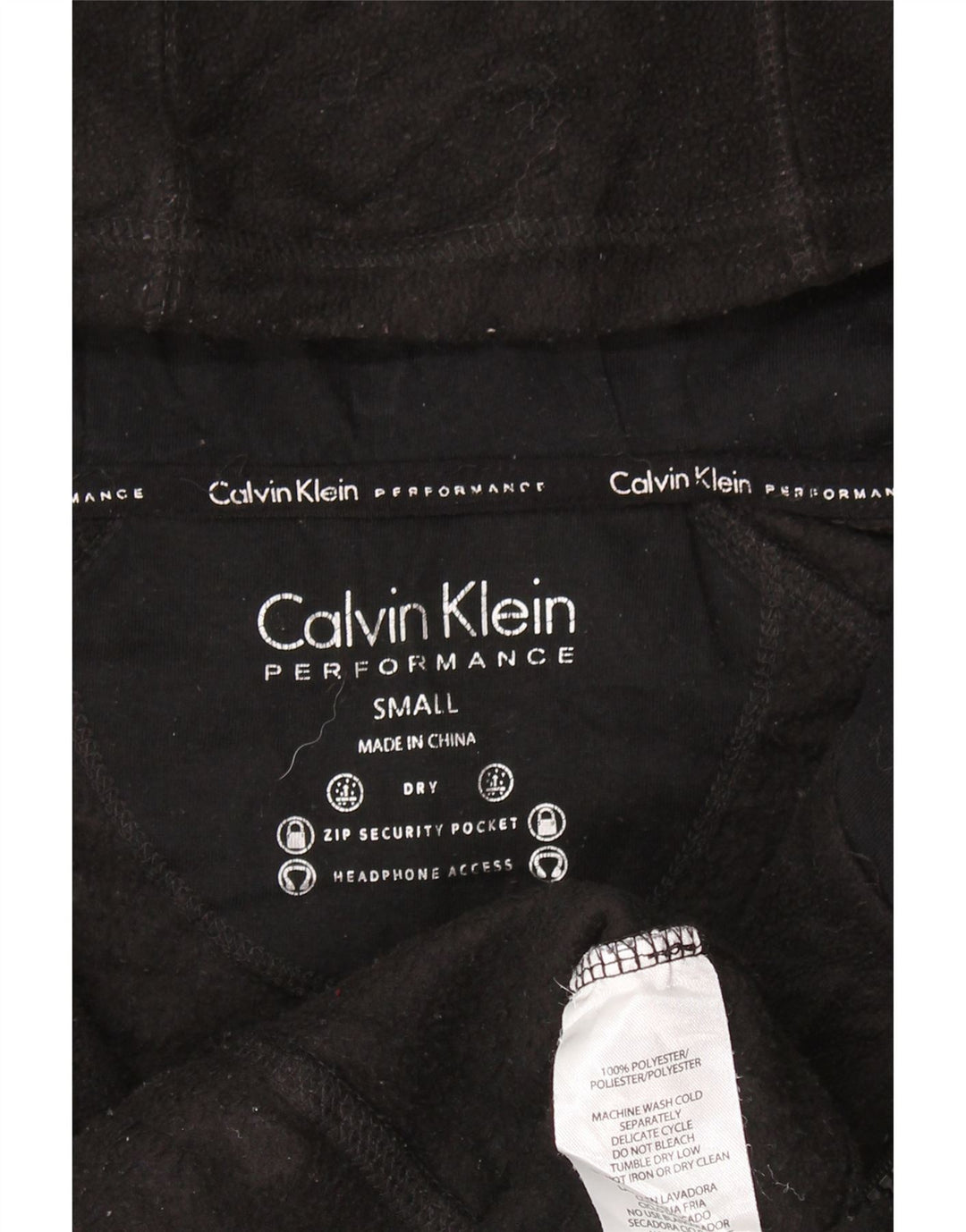 Giacca in pile con cappuccio grafico da donna Calvin Klein UK 10 Small Nera