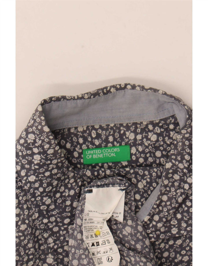 Camicia Benetton Uomo Large Blu Floreale Cotone