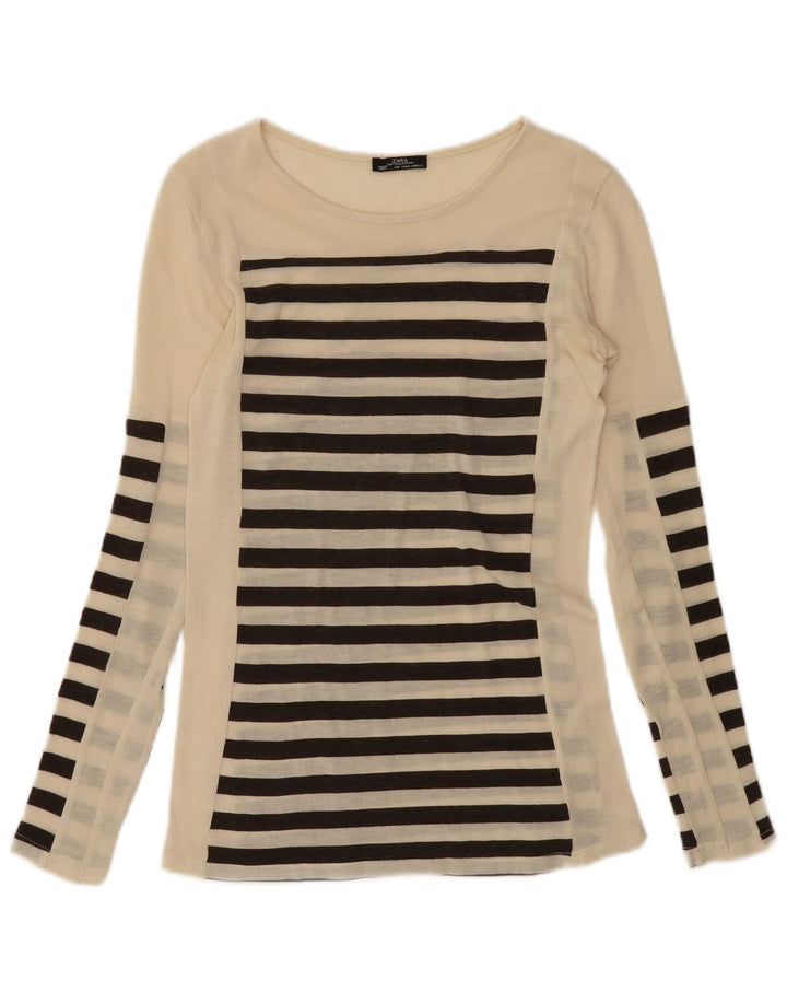 Top Zara da donna a maniche lunghe UK 8 Small Beige a righe