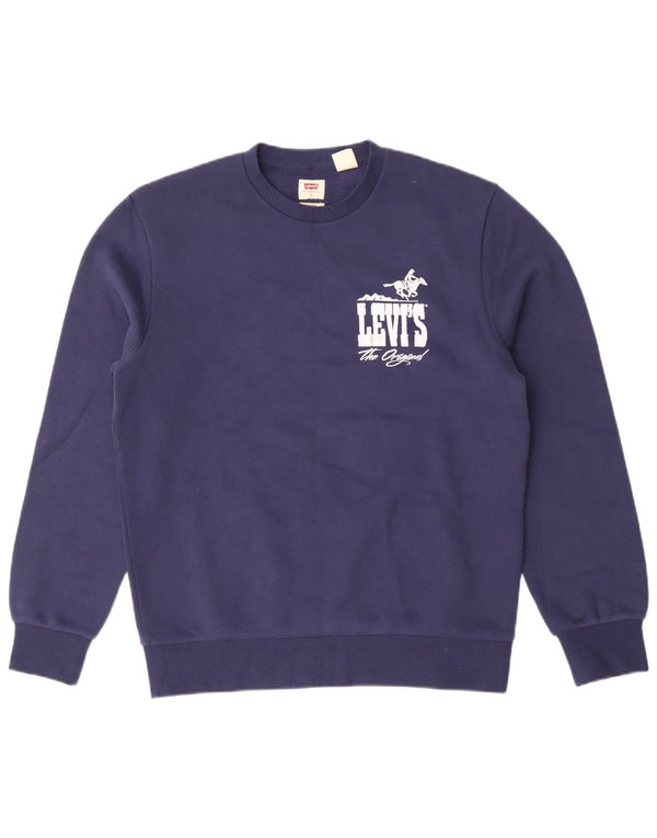 Levi's Uomo Graphic Standard Fit Felpa Maglione Piccolo Blu Navy Classico