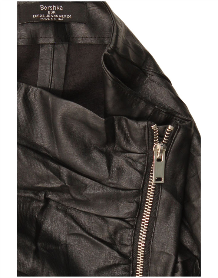 Mini gonna in pelle da donna BERSHKA XS W24 Nera