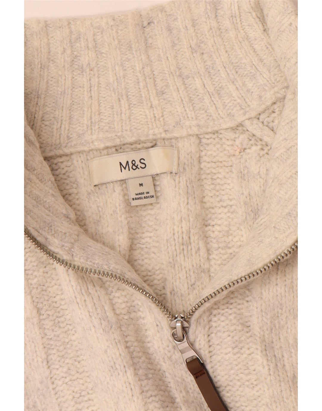 Maglione da uomo Marks & Spencer con zip e collo in acrilico bianco sporco medio