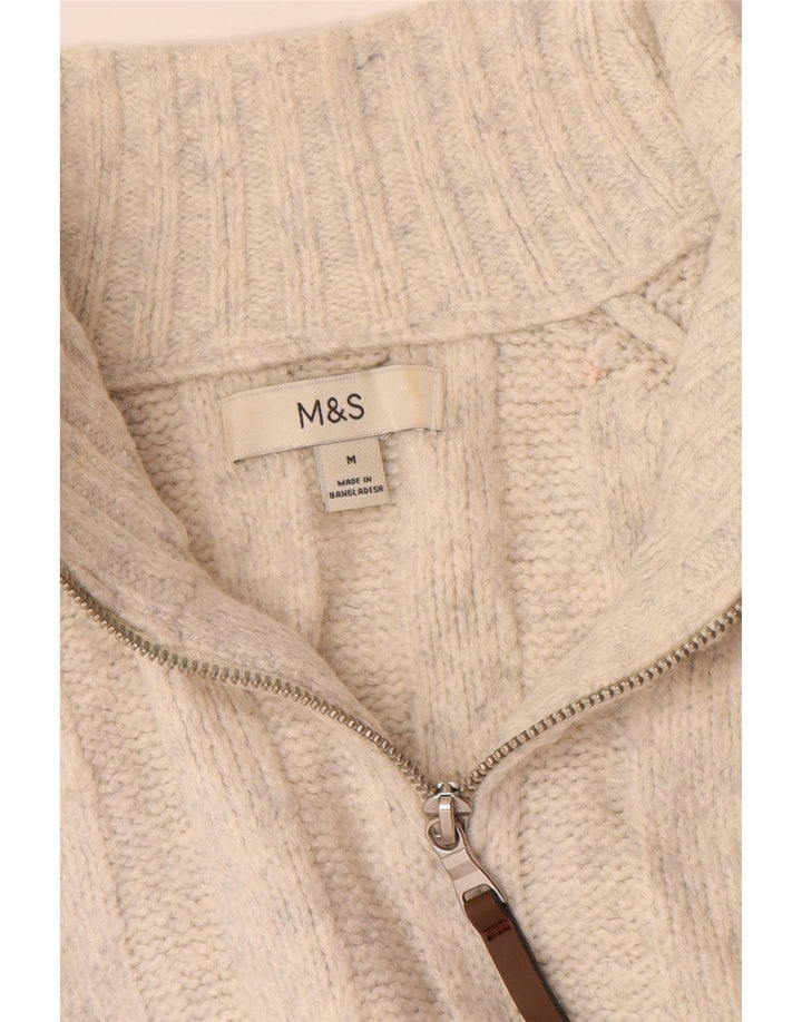Maglione da uomo Marks & Spencer con zip e collo in acrilico bianco sporco medio