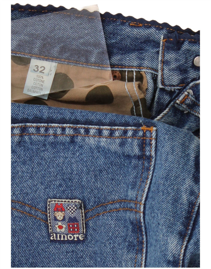 Jeans vintage da donna affusolati a vita alta W32 L30 in cotone blu