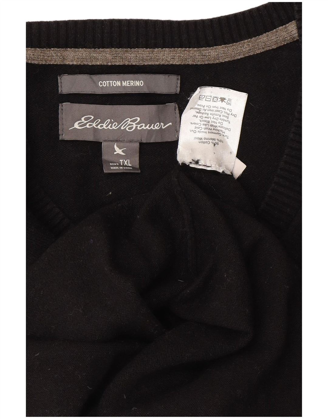 Maglione da uomo con scollo a V Eddie Bauer XL in cotone nero