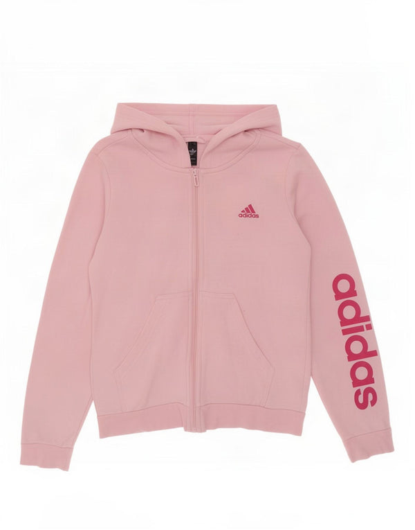 Felpa con cappuccio con zip grafica Adidas per ragazze 11-12 anni Rosa