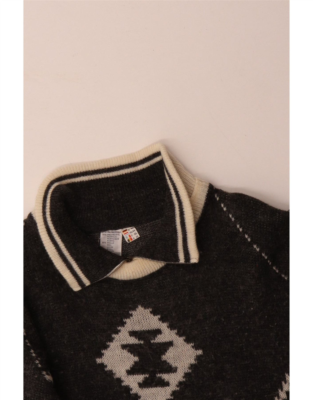 Maglione da uomo con zip e collo VINTAGE IT 46 Small Black Fair Isle