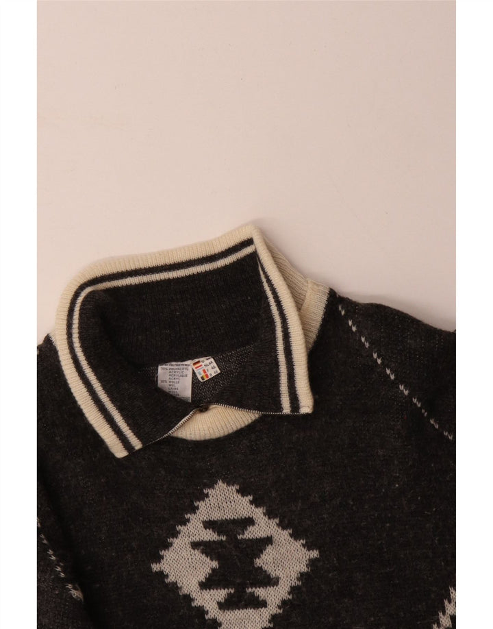 Maglione da uomo con zip e collo VINTAGE IT 46 Small Black Fair Isle