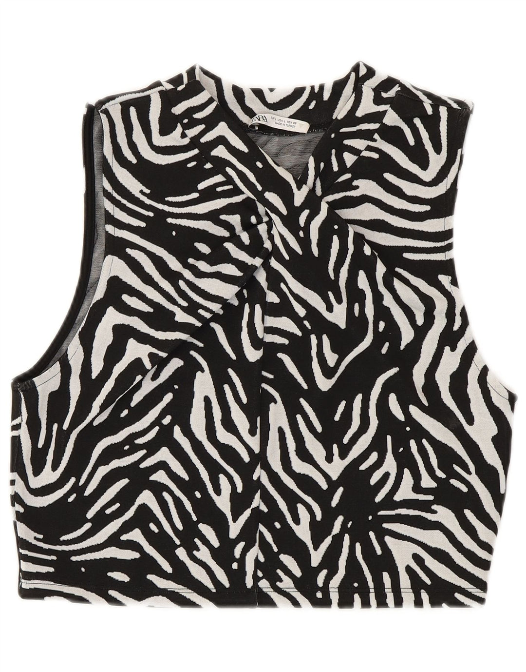 Canotta corta da donna Zara UK 14 grande poliestere nero con stampa animalier