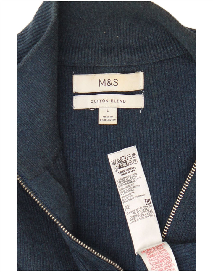 Maglione da uomo Marks & Spencer con zip e collo grande in cotone blu navy