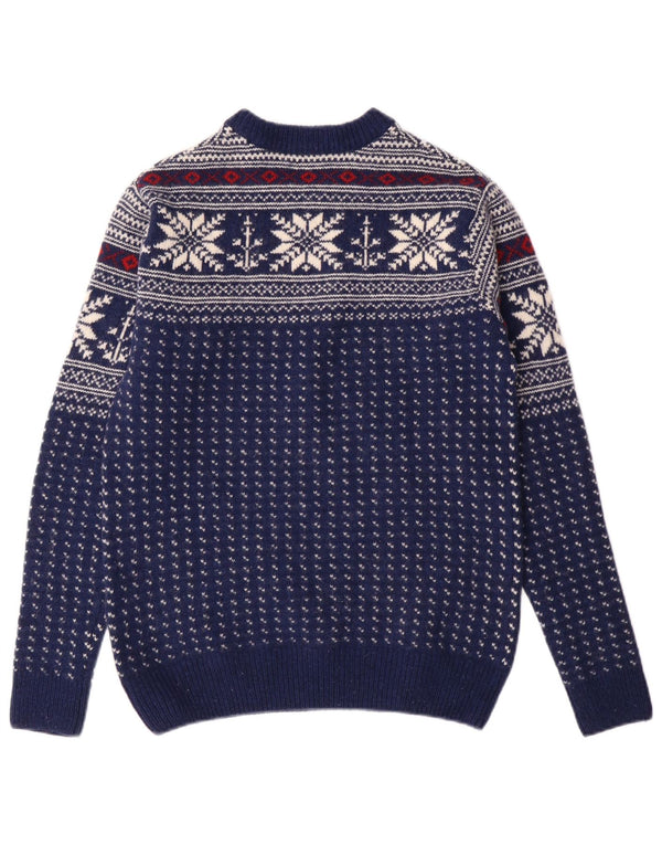 GANT Maglione maglione girocollo da uomo piccolo in lana Fair Isle blu navy