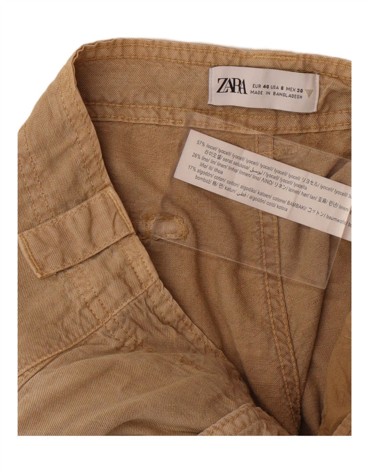 ZARA Womens Straight Cargo Trousers EU 40 Medium W30 L30 Beige Lyocell