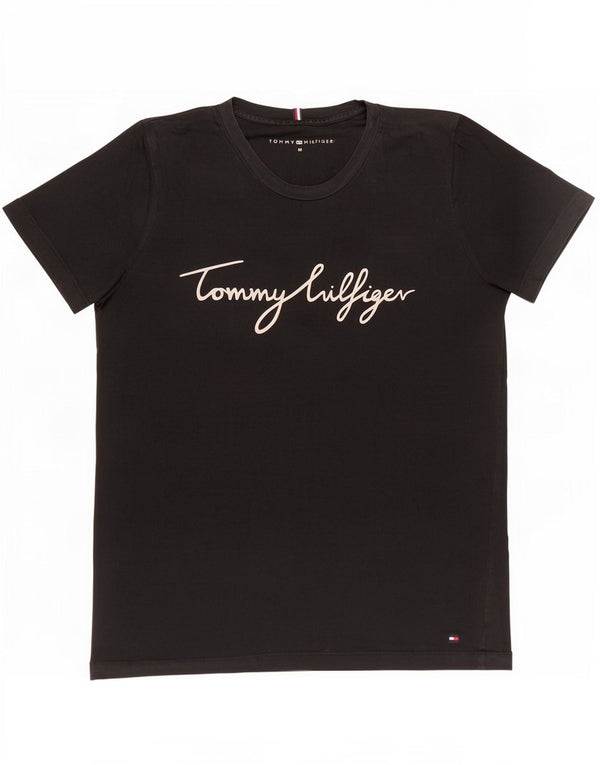T-shirt grafica da donna Tommy Hilfiger Top UK 14 cotone nero medio