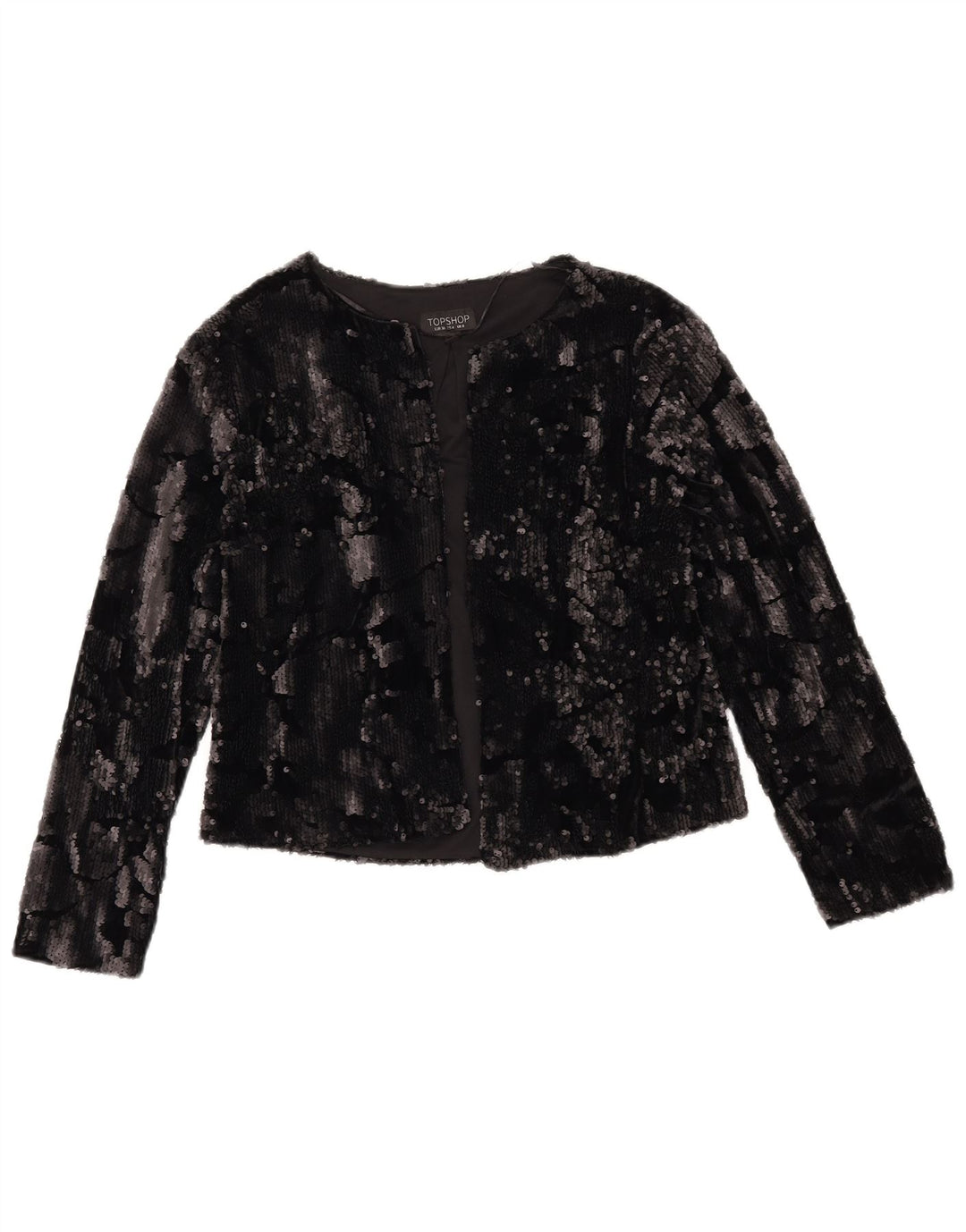 TOPSHOP Giacca blazer aperta corta da donna UK 8 piccola poliestere nera