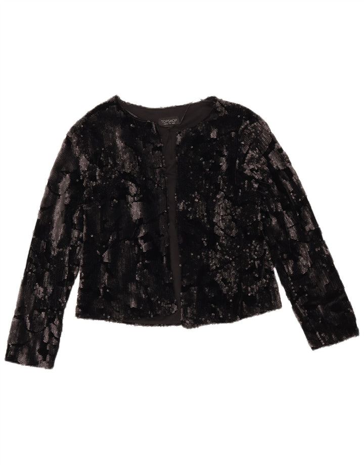 TOPSHOP Giacca blazer aperta corta da donna UK 8 piccola poliestere nera