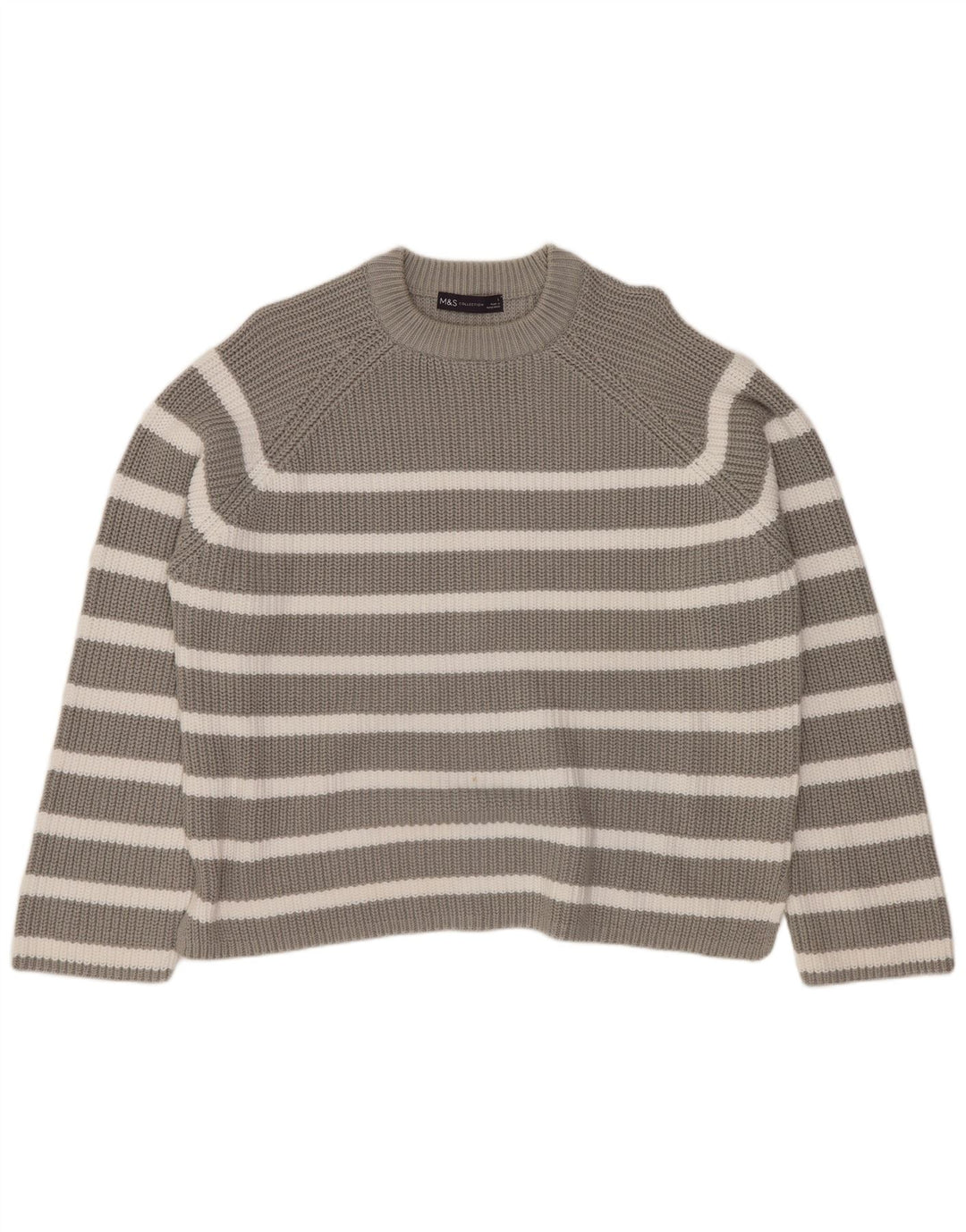 MARKS & SPENCER Maglione maglione girocollo da donna UK 16 Grandi righe grigie