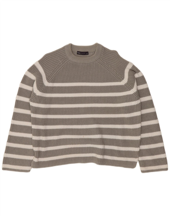 MARKS & SPENCER Maglione maglione girocollo da donna UK 16 Grandi righe grigie