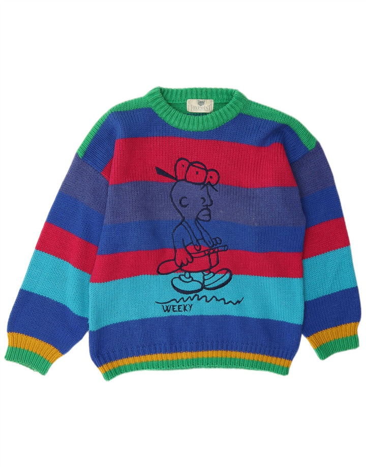Maglione girocollo grafico da uomo vintage a righe grandi multicolori
