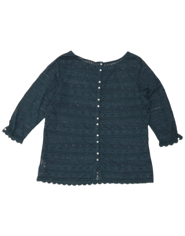 FAT FACE Camicetta da donna con maniche a 3/4 in pizzo UK 14 Grande cotone floreale verde