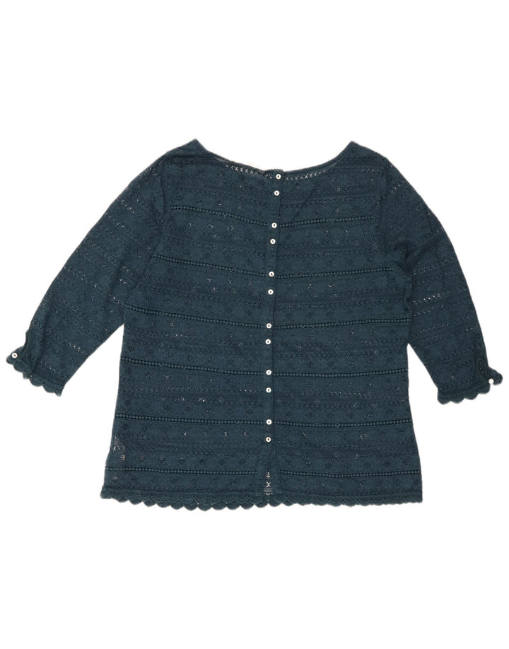 FAT FACE Camicetta da donna con maniche a 3/4 in pizzo UK 14 Grande cotone floreale verde