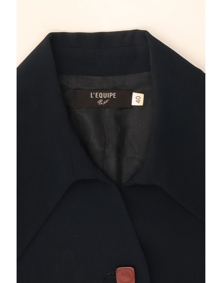L'EQUIPE Womens Crop 3 Button Blazer Jacket IT 40 Small Navy Blue Viscose Vintage L'Equipe and Second-Hand L'Equipe from Messina Hembry 
