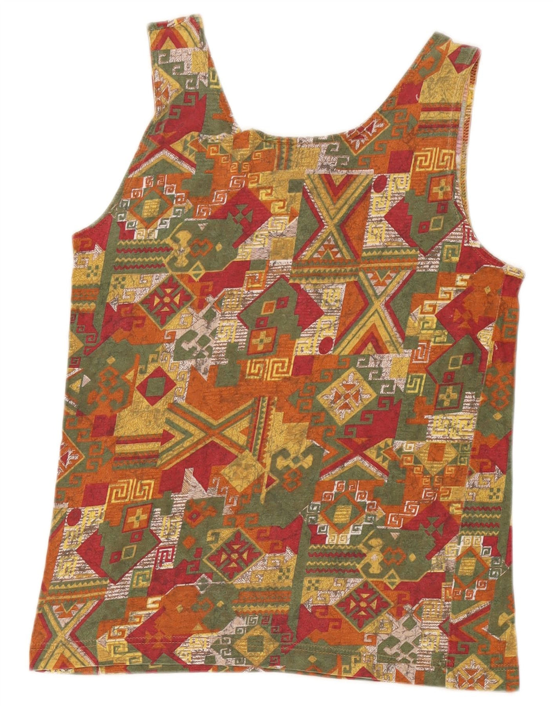 Canotta corta da donna vintage UK 10 piccola geometrica multicolore