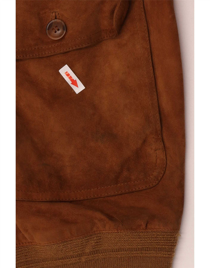 Giubbotto bomber vintage in pelle scamosciata da uomo IT 50 grande marrone
