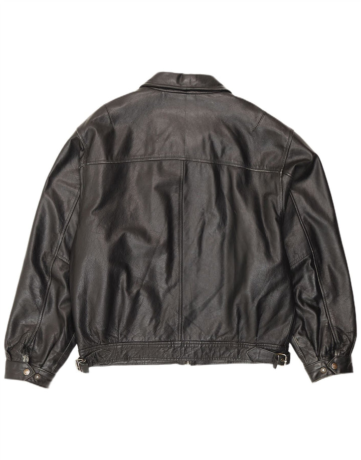 Giacca bomber in pelle da uomo vintage IT 54 2XL Pelle nera