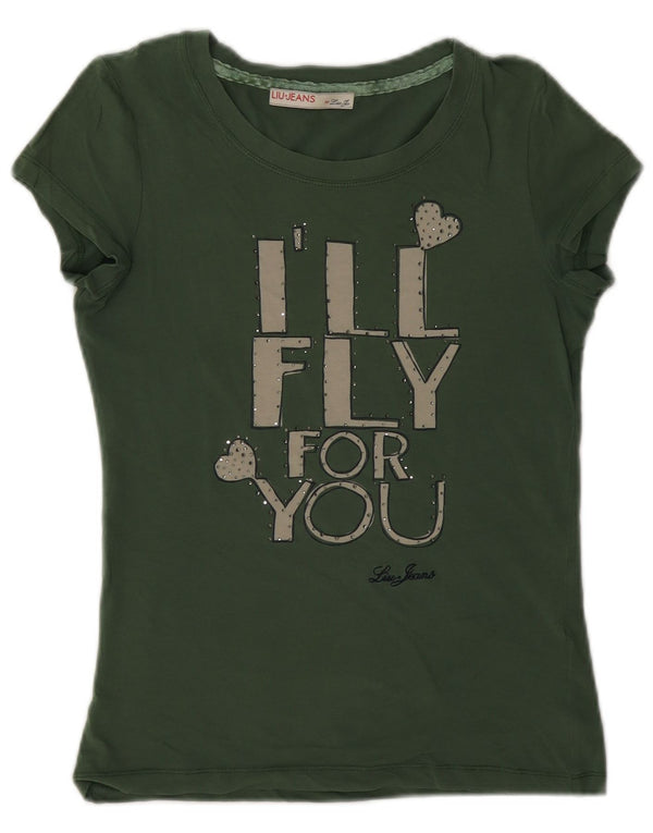 T-shirt grafica da donna Liu Jo Top UK 6 XS verde cotone