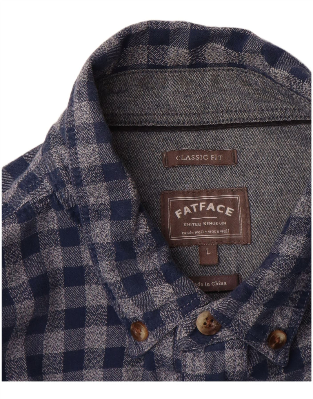 Fat Face Camicia da uomo in flanella dal taglio classico, grande in cotone a quadretti blu