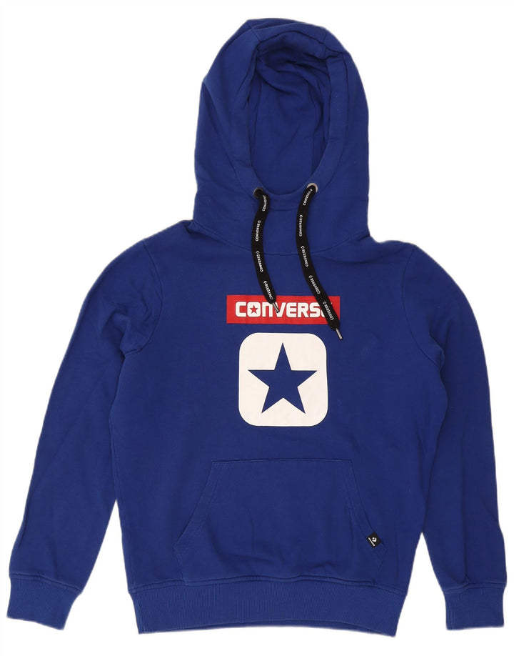 CONVERSE Mens Graphic Hoodie Jumper Medium Blue Cotton