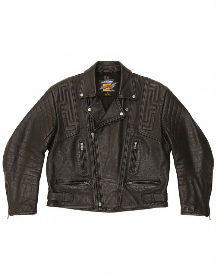 AKITO Mens Leather Biker Jacket UK 40 Large Black Leather