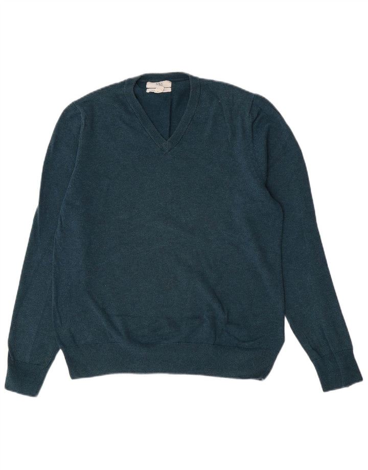 Maglione da uomo con scollo a V Marks & Spencer in cotone verde medio