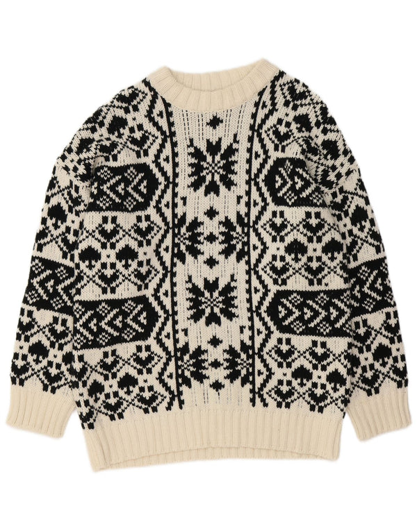STEFANEL Womens Boat Neck Jumper Sweater UK 14 Large Off White Fair Isle