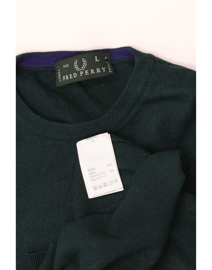 Maglione maglione girocollo vestibilità regolare da donna Fred Perry UK 14 grande verde