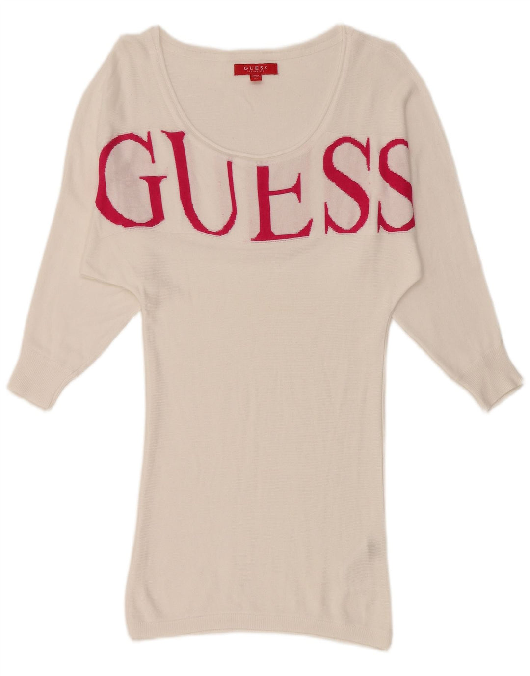 GUESS Abito maglione con maniche a 3/4 con grafica da donna UK 6 XS Viscosa bianca