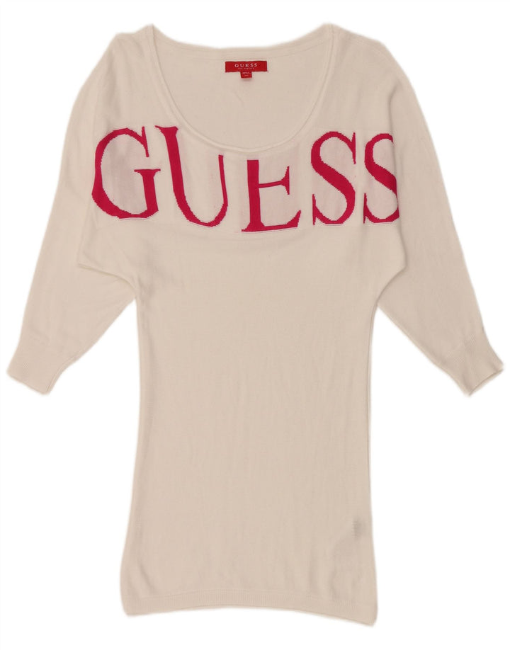 GUESS Abito maglione con maniche a 3/4 con grafica da donna UK 6 XS Viscosa bianca