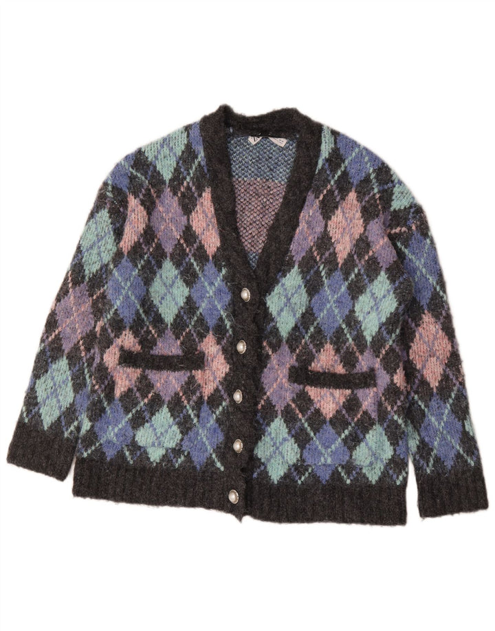 Maglione cardigan da donna Zara UK 10 piccolo multicolore a rombi/diamante