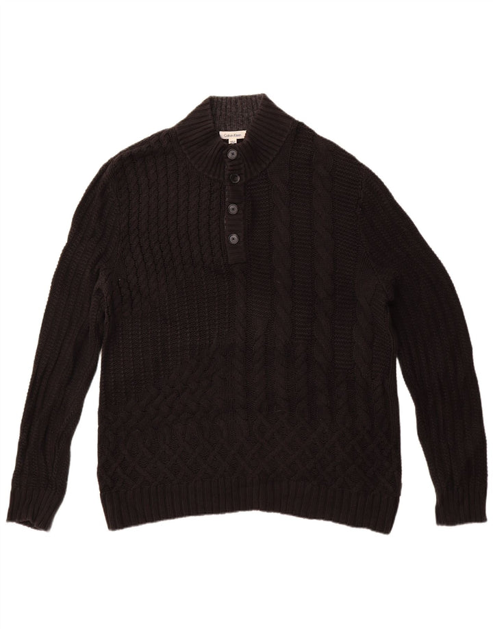 Maglione da uomo Calvin Klein con collo a bottoni XL in cotone nero