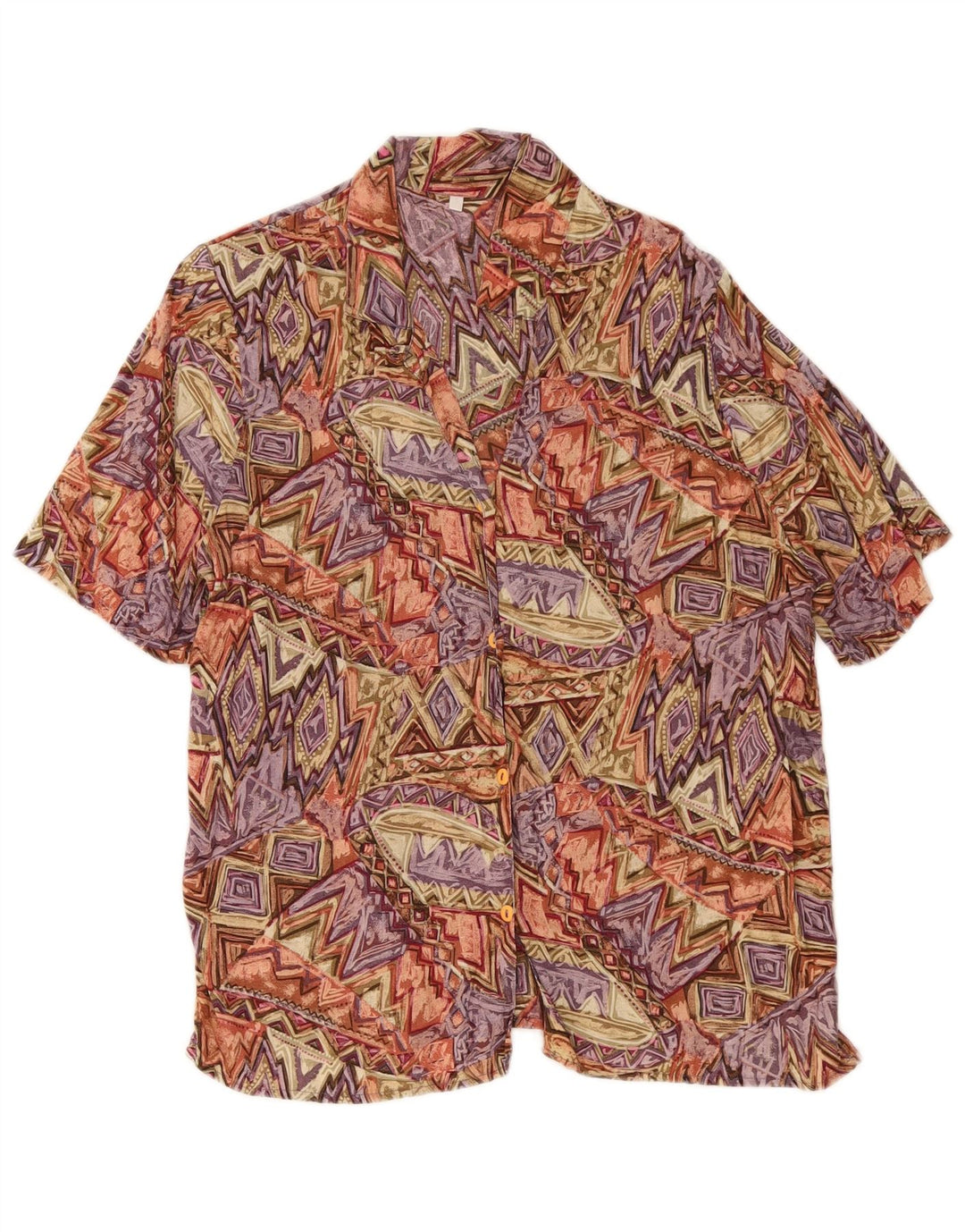 Camicia a maniche corte da donna vintage UK 10 piccola geometrica multicolore