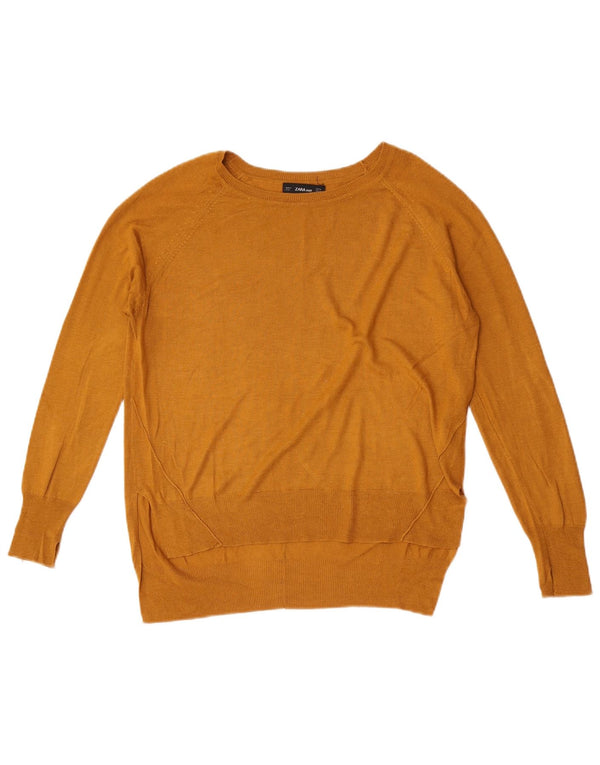 Maglione maglione con scollo a barca da donna Zara UK 14 viscosa gialla media