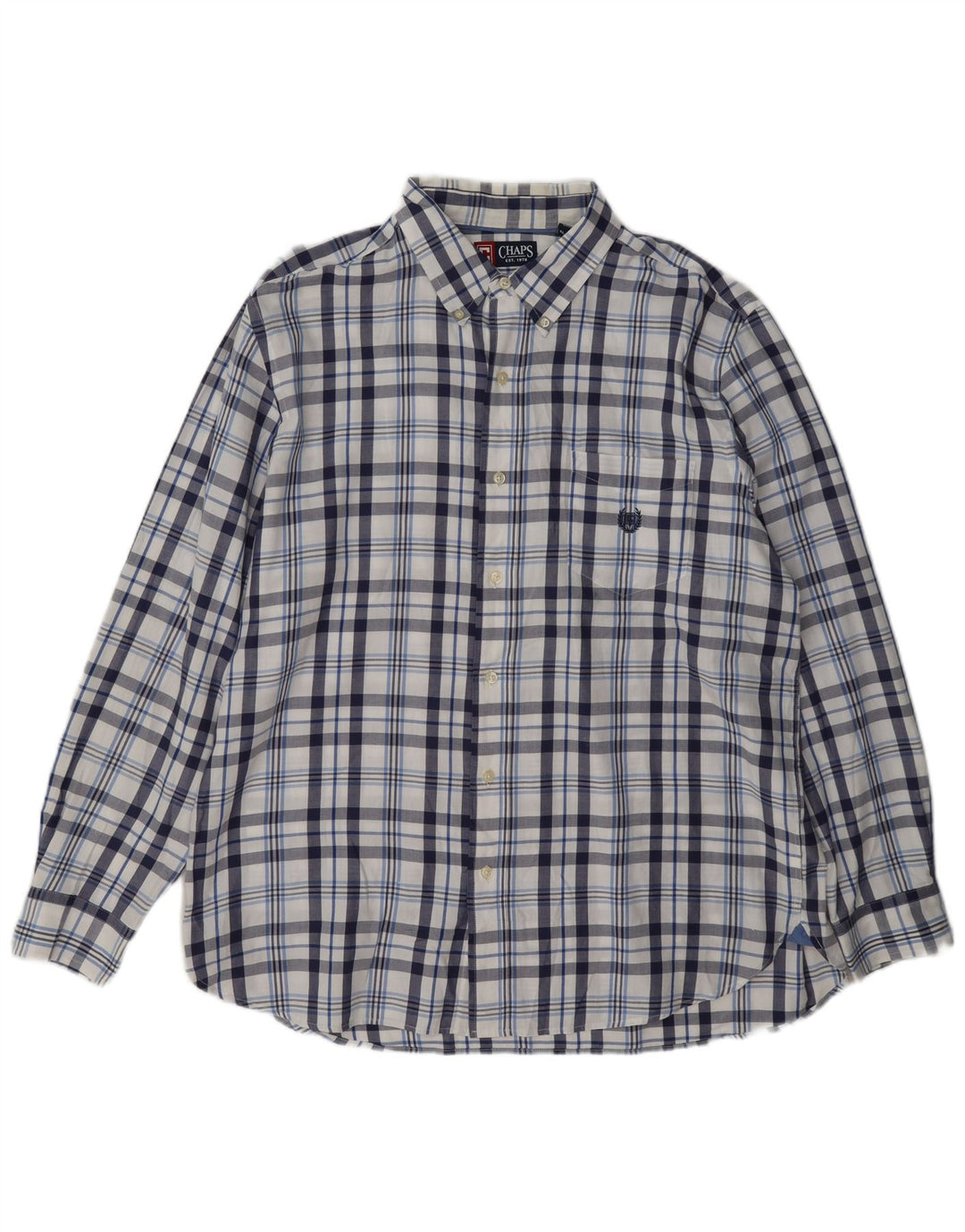 Camicia in flanella da uomo Chaps XL in cotone scozzese blu navy