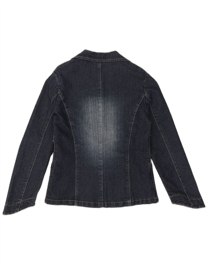 Giacca blazer in denim a 3 bottoni da donna VINTAGE UK 10 piccola in cotone blu navy