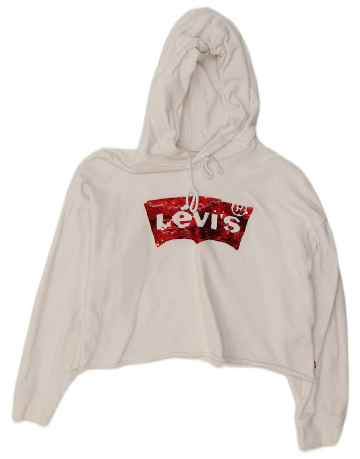 Maglione corto con cappuccio oversize da donna LEVI'S UK 14 cotone bianco medio