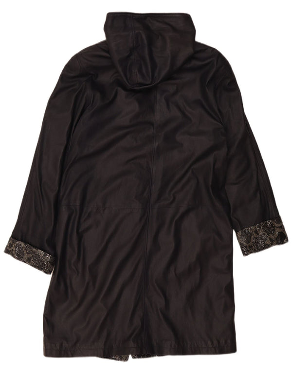Cappotto in pelle con cappuccio da donna Rugano IT 42 medio blu navy stampa animalier