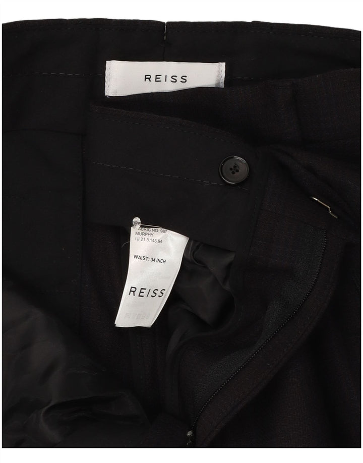 Pantaloni da abito slim da uomo Reiss W34 L32 in lana a quadri neri