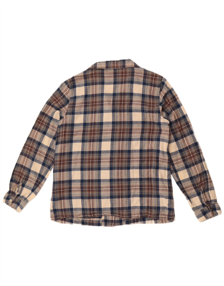 Camicia di flanella oversize da donna L.L.Bean UK 10 piccolo quadretto beige